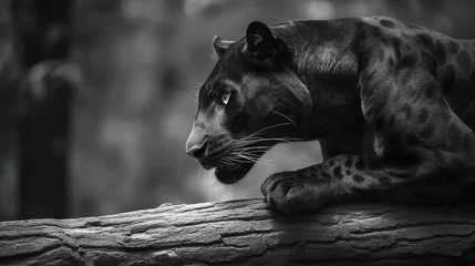 Foto op Plexiglas Grayscale Black Panther in Profile With Copy Space © Adam