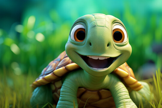 cartoon illustration of a cute turtle smiling