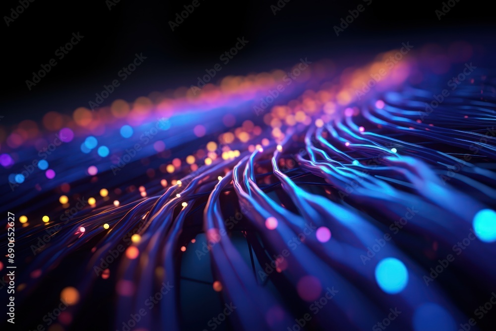 Aufkleber abstract technology background with lines and moving points for network digital information concept.