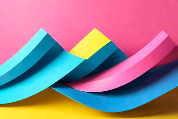 Abstract futuristic illustration background design in bright yellow, blue and pink colors.