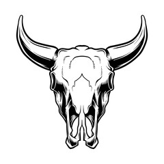 Bull skull head skeleton. Cowboy Native American illustration and tshirt design
