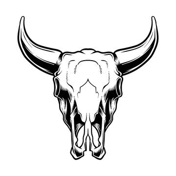 Bull skull head skeleton. Cowboy Native American illustration and tshirt design
