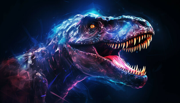 Fototapeta Illustrate a dinosaur as a holographic projection with translucent and dynamic visual elements