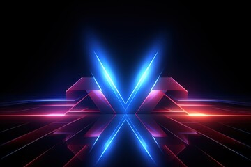 3d render, abstract minimalist geometric background. Two counter neon arrows shifting, linear graphics.