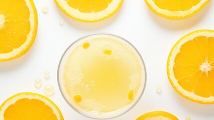 orange juice in a glass.