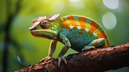 In madagascar, chameleon is resting on a branch.