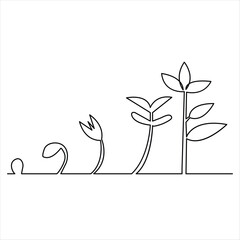 Plant growth process illustration continuous one line art drawing outline vector minimalist