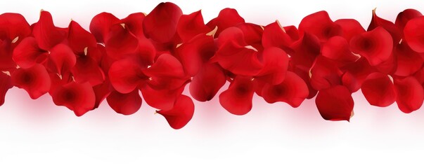 Vector realistic seamless border with fallig red rose petals on transparent background