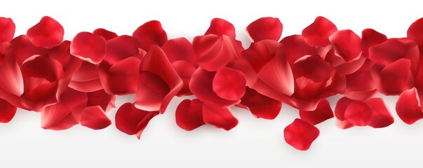 Fototapeta na wymiar Vector realistic seamless border with fallig red rose petals on transparent background 