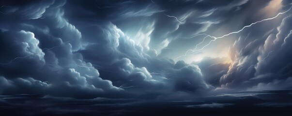 Obraz na płótnie Canvas Vector realistic stormy clouds with lightning effects isolated on dark background
