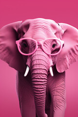 Obraz premium a bright pink elephant with glasses, in the style of graphic design poster art created with Generative Ai