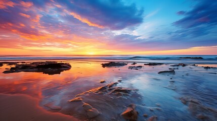 Beautiful cloudscapes at sunrise over the sea, as well as colorful sunsets on the ocean beach.