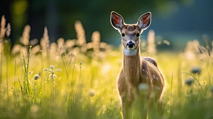 Foto op Aluminium Green grass and roe deer are present in a field in finland. © Ruslan