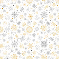 Japanese snowflake pattern seamless. Christmas striped pattern with oriental motifs. Decor textile, wrapping paper, xmas wallpaper design. Vector illustration of vintage gold panoramic garish tiles