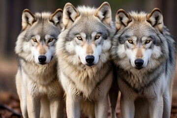 Fauna's Fierce and Endangered: Gray Wolf Pack, a Dangerous Hunter of the Wild - obrazy, fototapety, plakaty