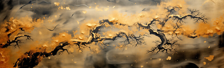 Painting - Image Of A Tree Branch Using Gold Leaf In Japanese Style - Traditional Japanese Art – Legal Ai