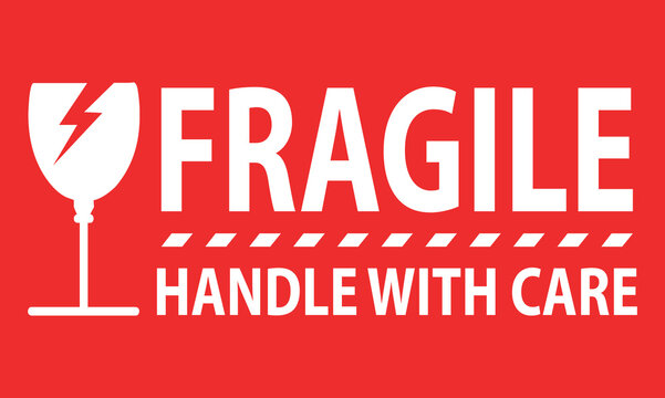 Fragile handle with care sticker, fragile label with broken glass symbol vector.