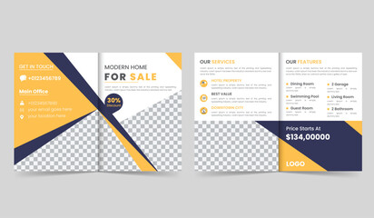 Vector bifold real estate brochure template design.