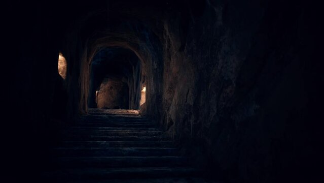 old dark catacombs with candles