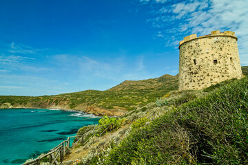 Panorama dalla scogliera di Torre Canai. Isola di Sant'Antioco. Sardegna, Italia