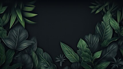 Collection of tropical leaves, foliage plant in black color with space on background, top view. Generative AI