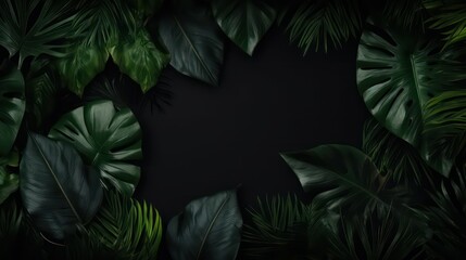 Fototapeta na wymiar Collection of tropical leaves, foliage plant in black color with space on background, top view. Generative AI