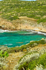 Panorama dalla scogliera di Torre Canai. Isola di Sant'Antioco. Sardegna, Italia