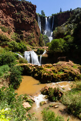 Ouzoud waterfalls, Cascades d'Ouzoud with a small lake in Grand Atlas village of Tanaghmeilt, ...