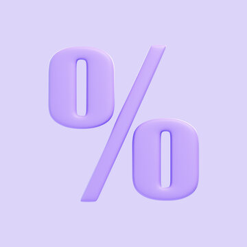 Purple Percentage Symbol Isolated On Purple Background. 3D Icon, Sign And Symbol. Cartoon Minimal Style. Front View. 3D Render Illustration