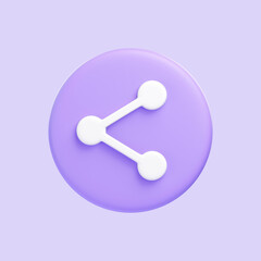 Purple share icon isolated on purple background. 3D icon, sign and symbol. Cartoon minimal style. Front view. 3D Render Illustration
