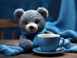 Teddy Bears With Background Blue Monday Concept. Generative Ai