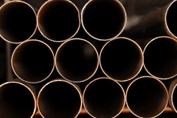 Group of  Circular iron pipes For construction work, houses, and buildings. iron industrial