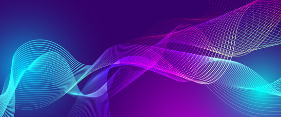 Blue and purple violet vector tech line banner vector illustration. Minimalist modern wavy concept for banner, flyer, card, or brochure cover