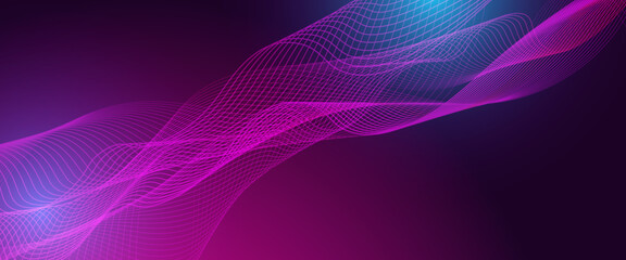 Blue and purple violet vector glowing technology wavy lines banner with technology style. Minimalist modern wavy concept for banner, flyer, card, or brochure cover