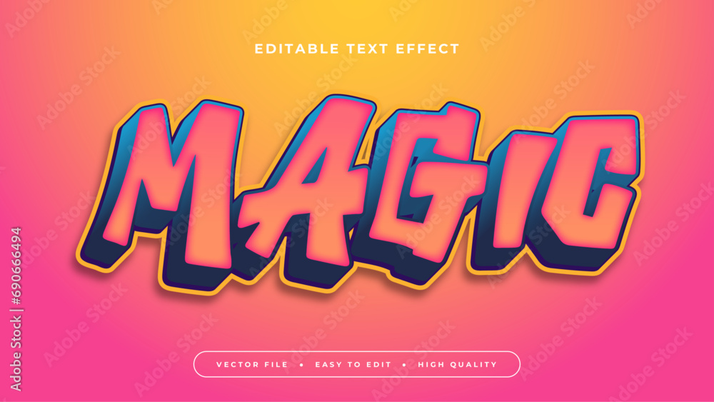 Poster Orange blue and pink magic 3d editable text effect - font style