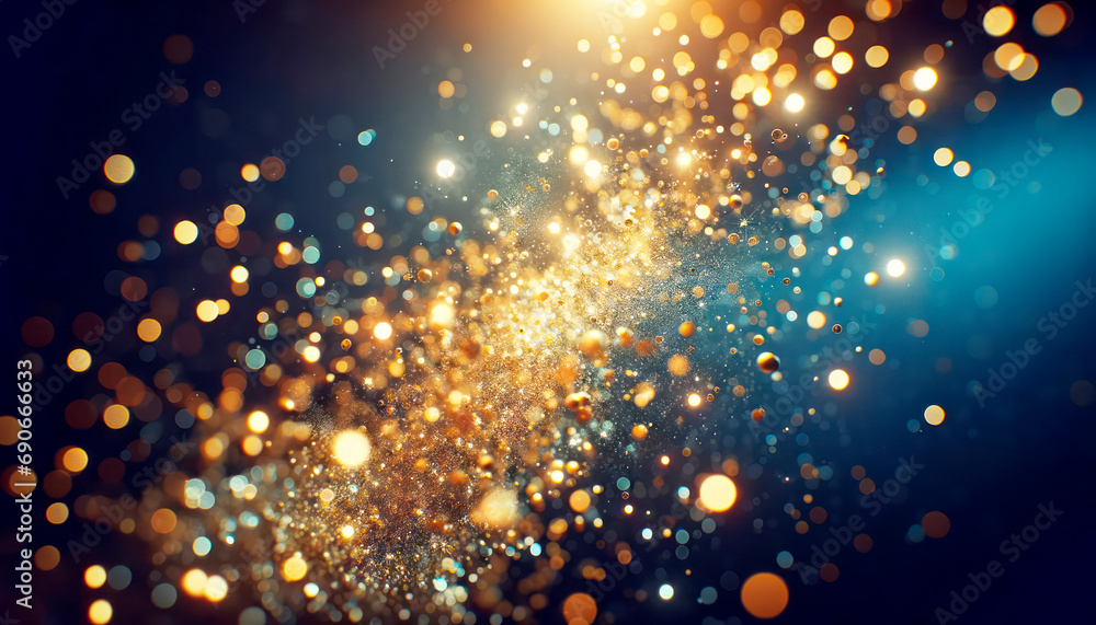 Aufkleber Explosion of golden glitter with bokeh lights creating a luxurious effect. Generative AI