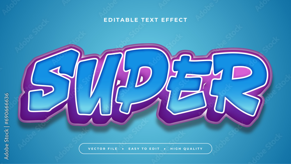 Poster blue and purple violet super 3d editable text effect - font style