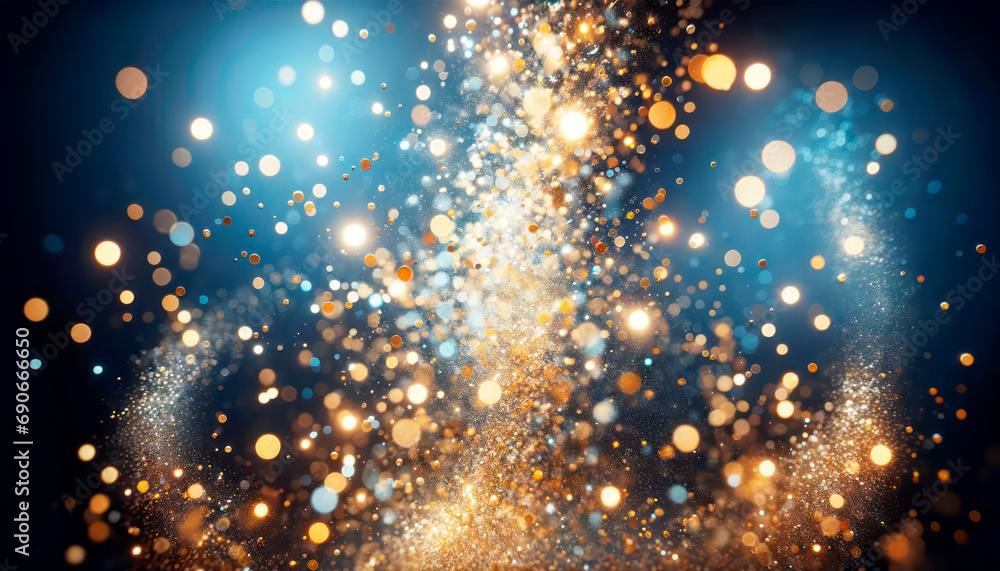 Poster golden glitter and bokeh lights merge for a magical holiday backdrop. generative ai