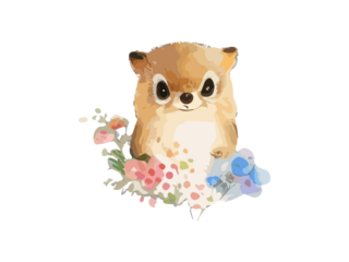 cute hamster decorated with flowers vector illustration clip art sublimation Png.