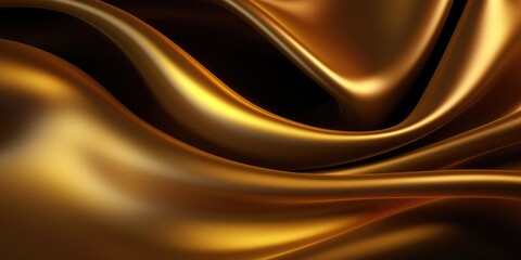Gold Cloth Abstract Background. Luxury Fabric Silk Texture, Banner with Dark Gold Curve in 3D Render