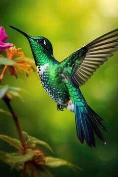 Doctor Bird: The National Hummingbird of Jamaica in Captivating Flight Amidst Fresh Greenery and Natural Beauty