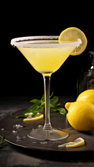 Photo of Lemon Drop Martini on black background