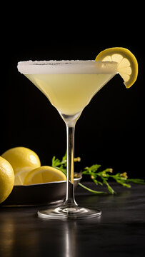 Photo of Lemon Drop Martini on black background