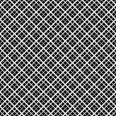 Seamless surface pattern with mini diamond ornament. White diagonal stripes grill on black background. Grid motif. Crossed lines wallpaper. Checkered image. Digital paper for print. Rhombuses vector.