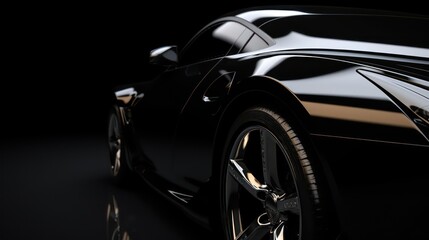 Black sports car. Generic brandless black car with reflection, different close up shots. copy space.