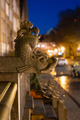 02.02.2023; sculptures on the historical evening streets of Gdansk Poland