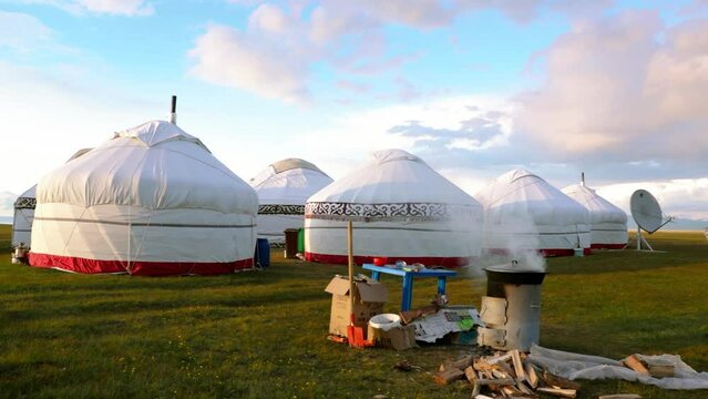Kyrgyz Yurts on the Song-Kul lake shore