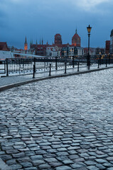 02.02.2023; evening embankment of the river Gdansk Poland