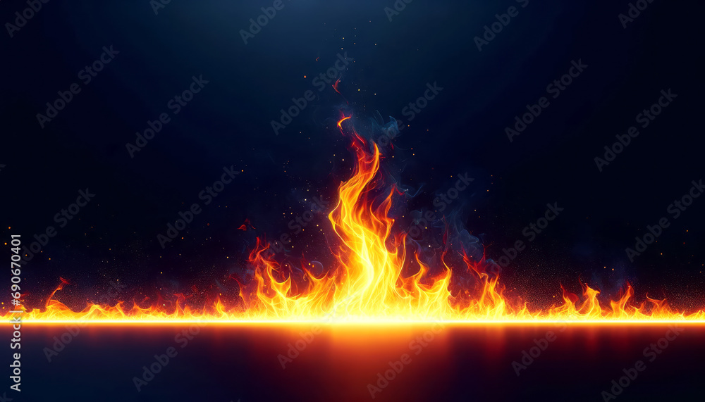 Poster dynamic fire texture over dark background, abstract design concept. generative ai