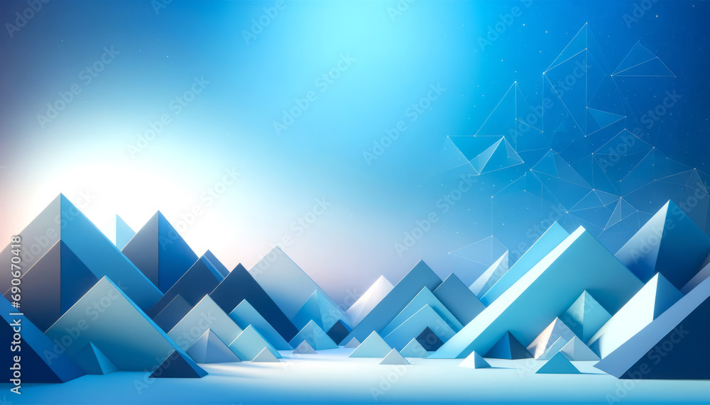 Poster abstract geometric mountains, polygonal art with light effects. generative ai